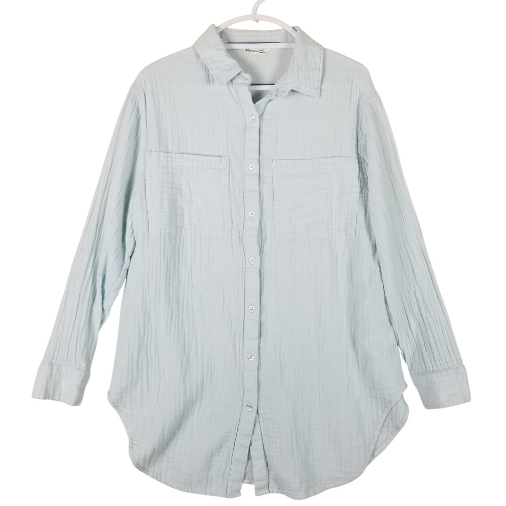 Backcountry Gauze Button Up Shirt Women Medium Blue Cotton Long Sleeve Relaxed